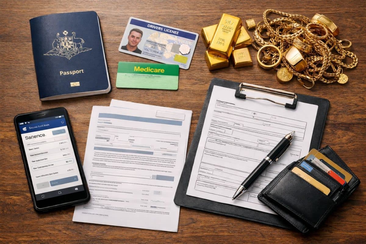 100 point ID check items for selling gold in Victoria laid out on table